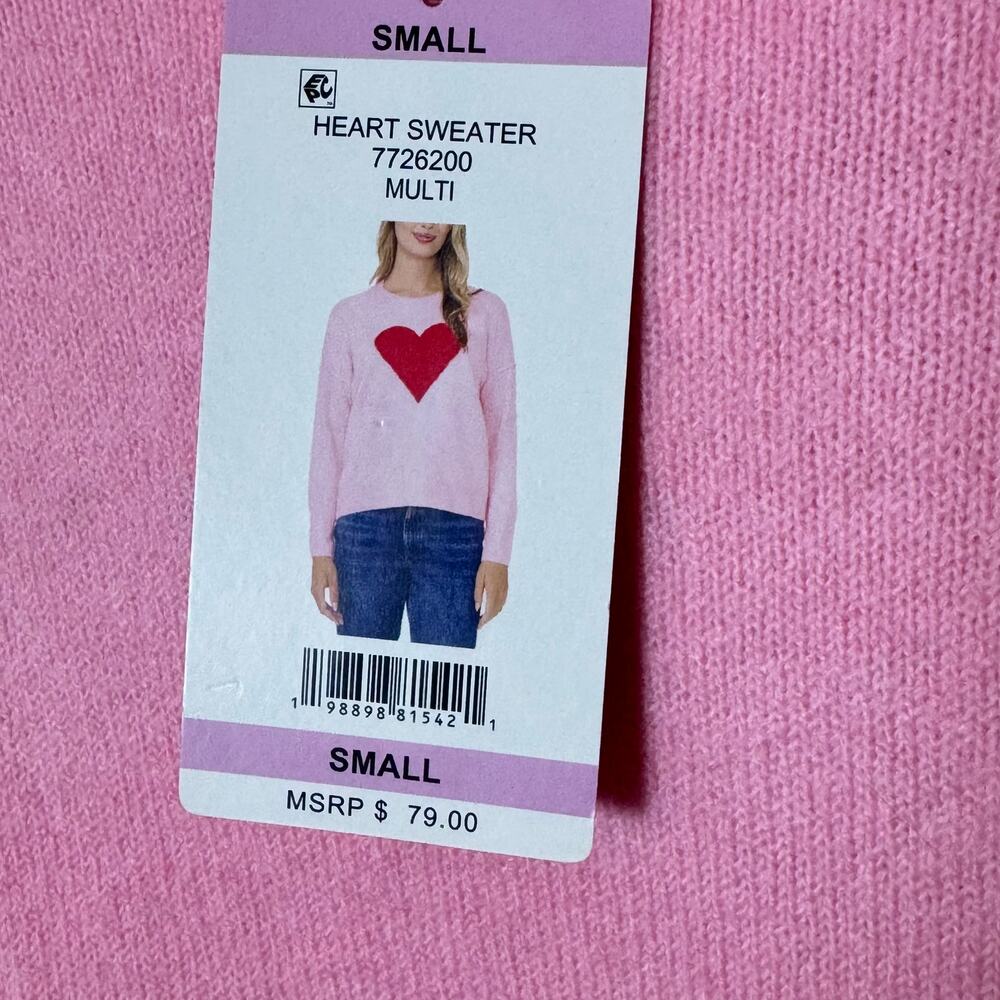 NWT Vince Camuto Heart Intarsia Crewneck Pullover Sweater Valentine Pink - Picture 11 of 12